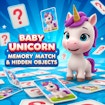 Gioco di memoria e oggetti nascosti con unicorno bambino